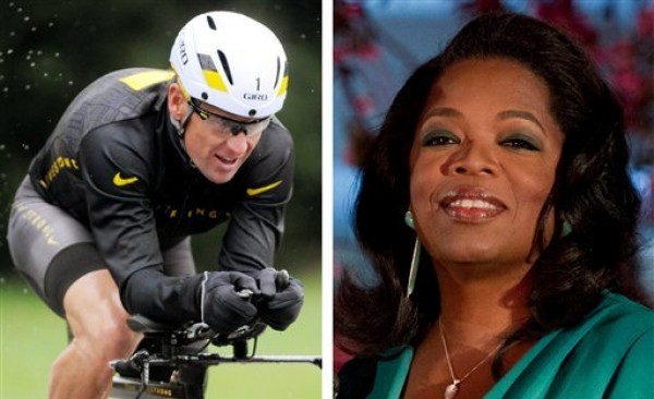 En esta imagen de dos fotos combinadas aparecen el ciclista Lance Armstrong, pedaleando el 7 de octubre de 2012; y la presentadora de televisión Oprah Winfrey, el 9 de marzo de 2012. (Fotos AP/archivo)