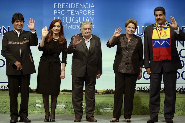 Jose Mujica, Dilma Rousseff, Cristina Fernandez, Evo Morales, Nicolas Maduro, presidentes del Mercosur. Foto de Archivo, La República.