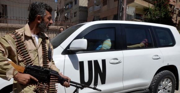 Inspectores de la ONU en las alrededores de Damasco. 