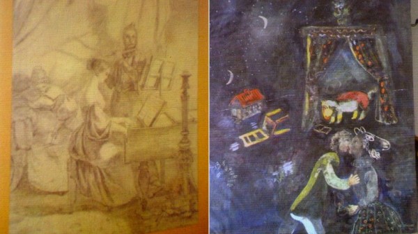 Una obra sin identificar y un cuadro del francés de origen bielorruso Marc Chagall