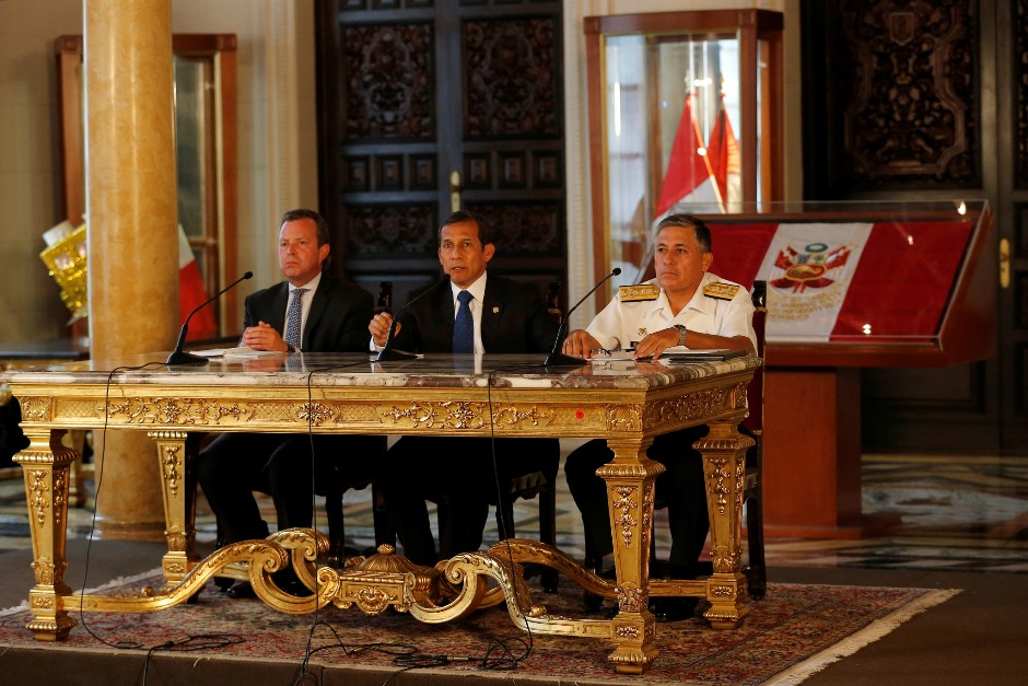 El presidente Ollanta Humala, el 9 de abril de 2016, en el Ministerio de Defensa del Perú.