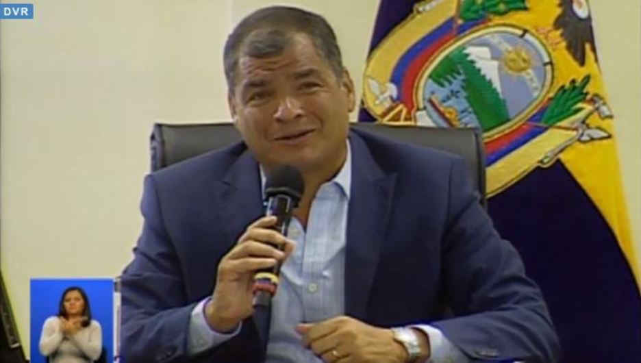 El presidente Rafael Correa, en la sabatina del 23 de abril de 2016. Captura de pantalla de la transmisión del portal oficial El Ciudadano.