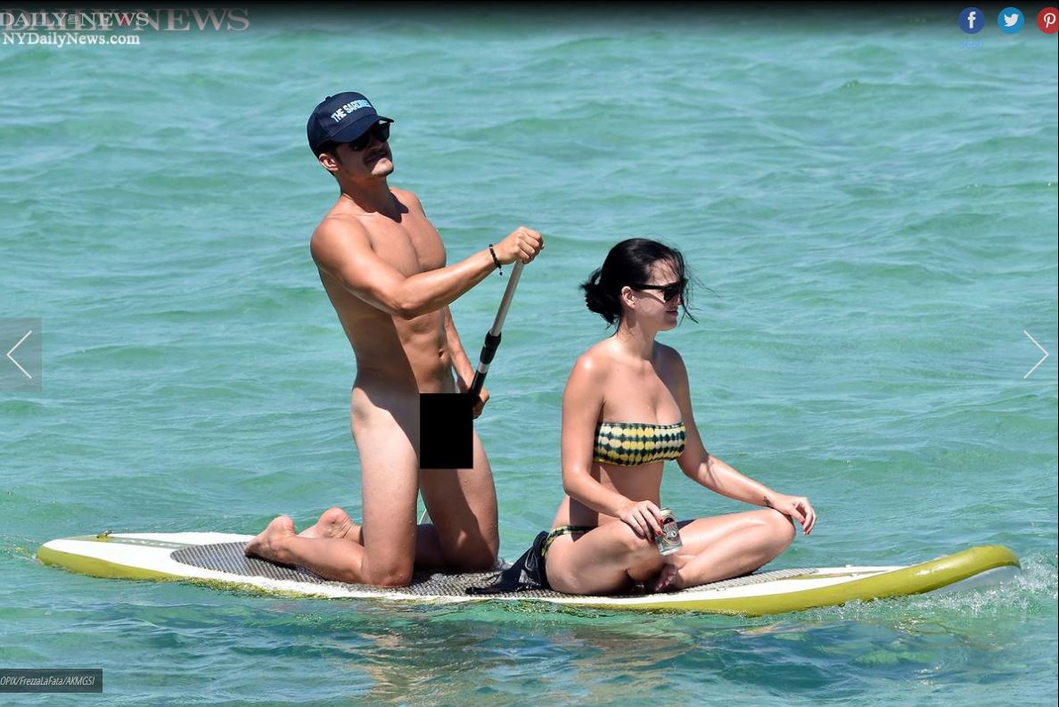 Orlando Bloom, y su novia Katy Perry, como las publicó el Daily News.