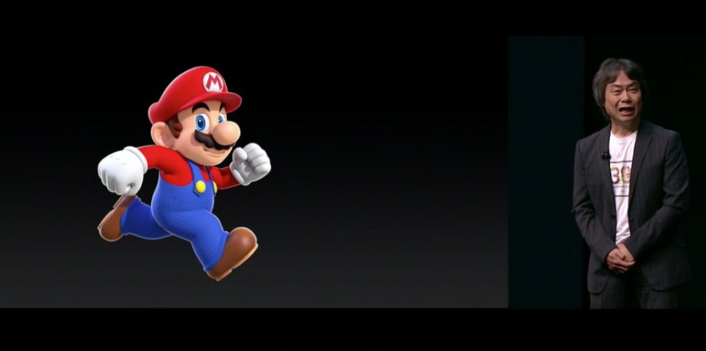 Shigeru Miyamoto presentando Super Mario Bros exclusivo para el para App Store