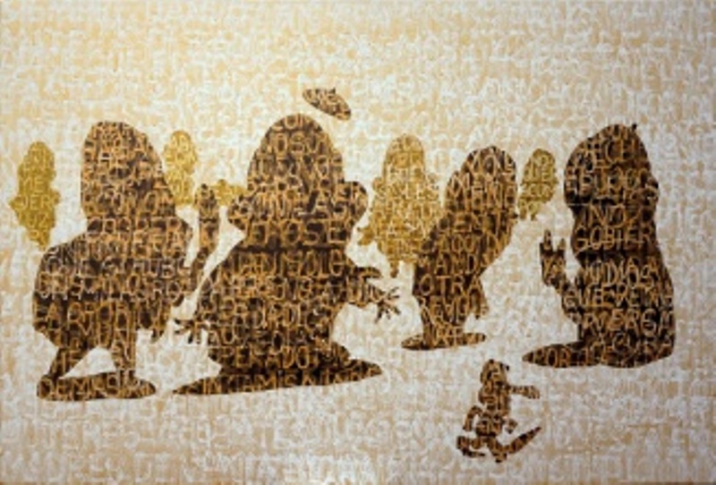 Dánae teje el tiempo dorado por el Nilo Acrílico / tela 100 x 150 cm. 2016 