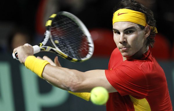 Spain's Nadal plays Belgium's Bemelmans during their Davis Cup match in Charleroi