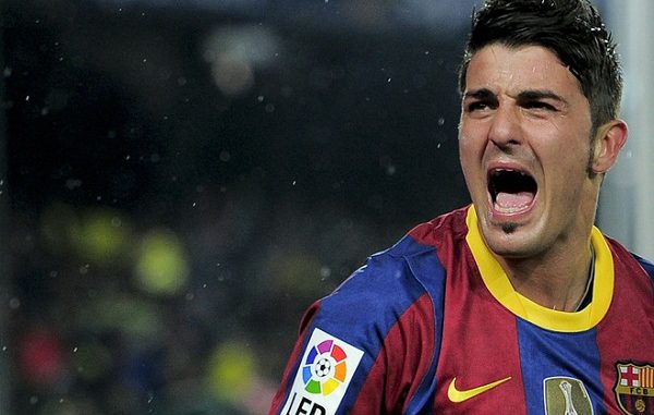 Barcelona's forward David Villa celebrat