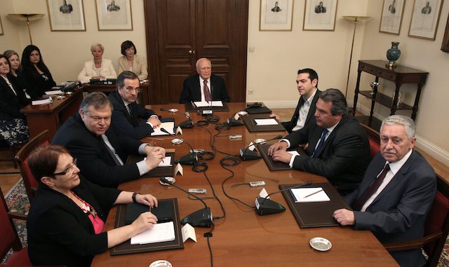 Aleka Papariga, Evangelos Venizelos,Antonis Samaras, Karolos Papoulias, Alexis Tsipras, , Panos Kammenos, Fotis Kouvelis
