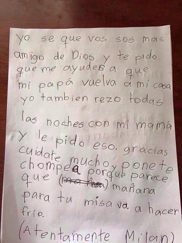 La conmovedora carta de un niño, hijo de un preso político 