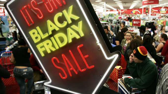 People shop at Target on Thanksgiving Day in Burbank, California