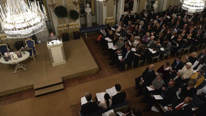LA PREMIO NOBEL DE LITERATURA, SVETLANA ALEXIEVITCH, HABLA DURANTE UNA CONFERENCIA EN ESTOCOLMO