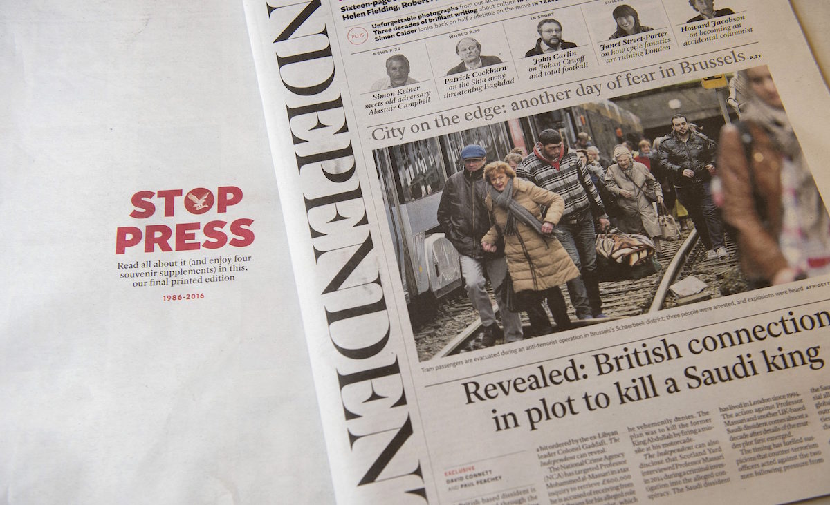 Final print edition of the Independent newspaper, Britain