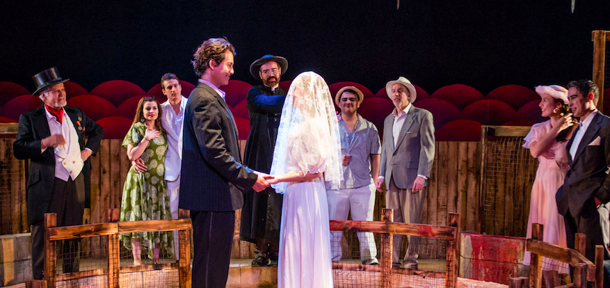 EEUU TEATRO MIA201.- WASHINGTON (EEUU), 16/04/2016.- Fotografía cedida por el Teatro Hispano GALA donde se aprecia de izquierda a derecha, Roberto Colmenares, Jessyka Rodríguez, Nicolás Carrá, Erick Sotomayor, Carlos Catillo, Inés Domínguez del Corral, Chema Pineda-Fernández, Manolo Santalla, Karen Morales, y José González, durante una de las funciones de la adaptación del colombiano Jorge Alí Triana de la obra «Crónica de una muerte anunciada», del nobel de Literatura Gabriel García Márquez, presentándose este mes en el Teatro Hispano GALA de Washington (EE.UU.) con un diverso elenco iberoamericano. EFE/SHALEV WEINSTEIN/Teatro Hispano GALA/SOLO USO EDITORIAL/NO VENTAS