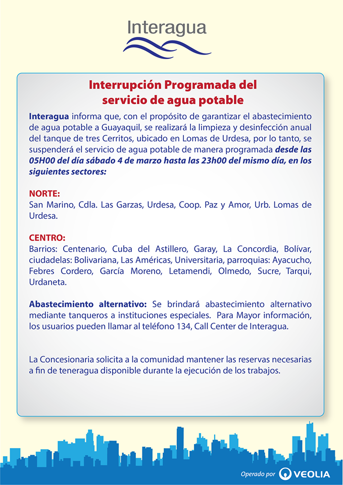 Sabado 4 De Marzo Se Suspendera El Servicio De Agua Potable La