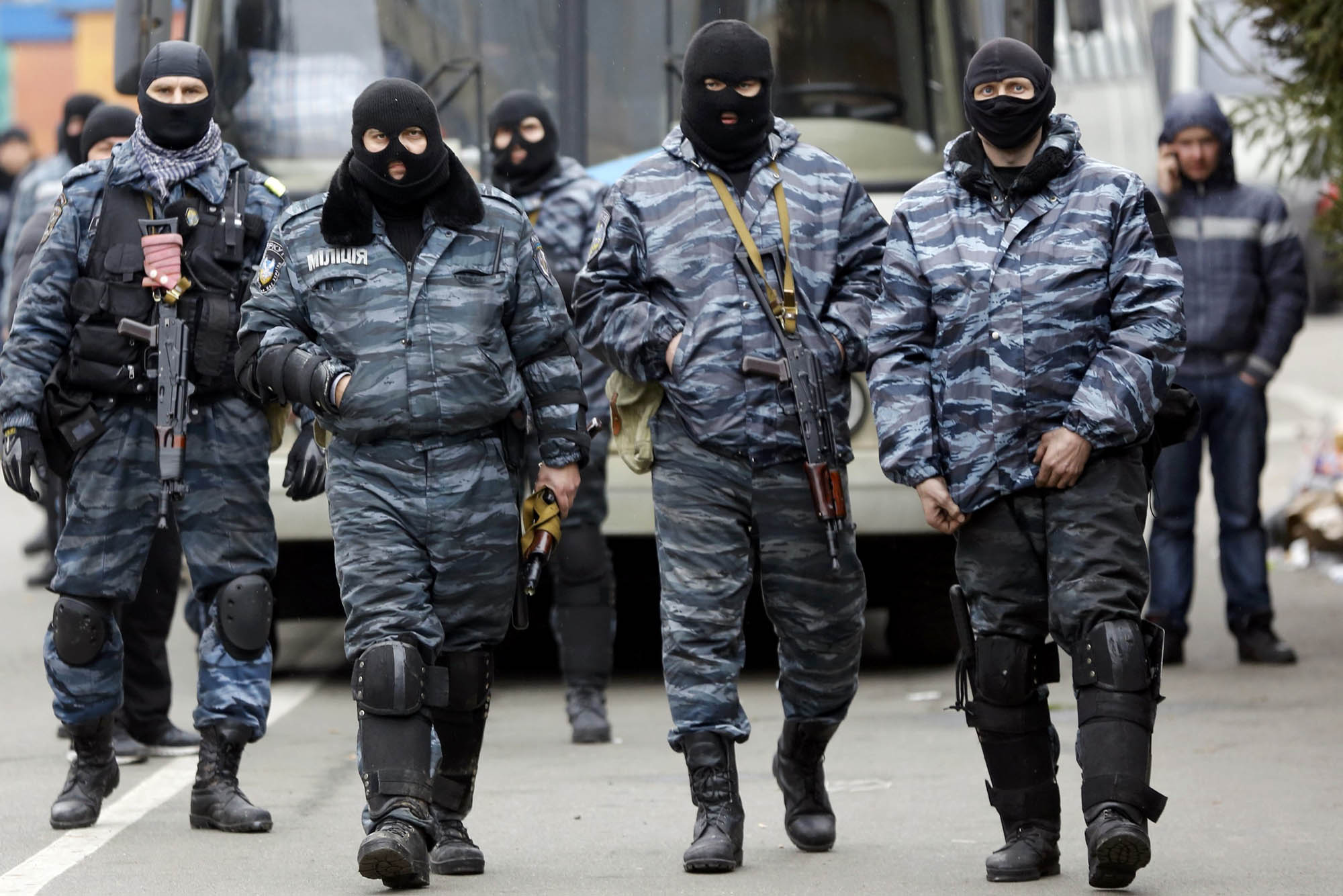 Members of Berkut anti-riot unit prepare to leave their barracks in Kiev