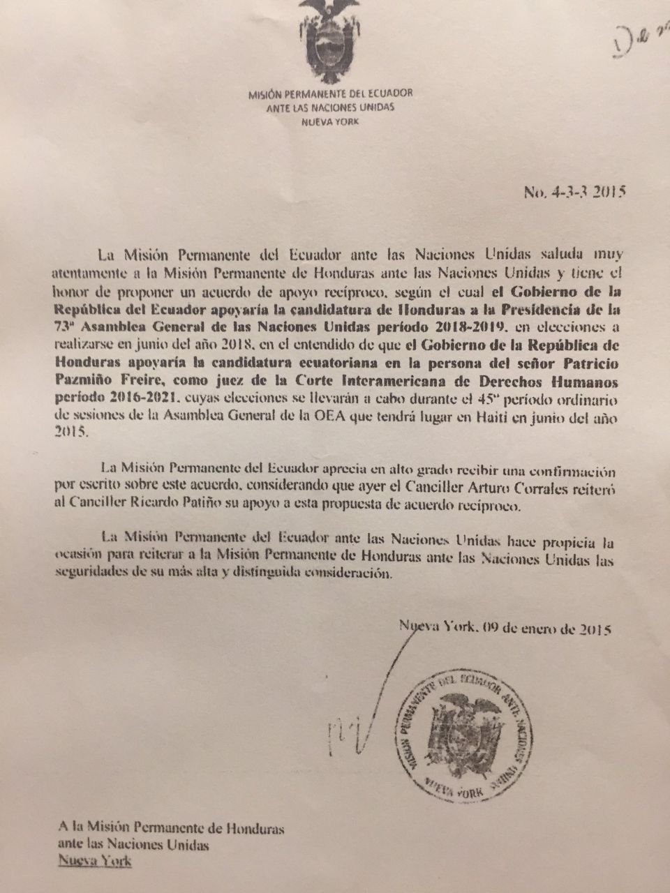 Aparecen Notas Intercambiadas Entre Ecuador Y Honduras Por Acuerdo De