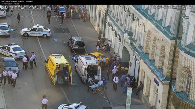 Taxi which hit pedestrians in the center of Moscow