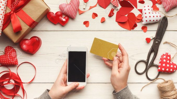 Valentine day online shopping background with copy space