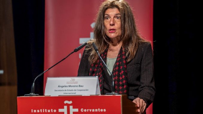 La secretaria de Estado diNSTITUTO cERVANTES La secretaria de Estado de Cooperación Internacional, Ángeles Moreno, comparece en la rueda de prensa celebrada este jueves en la sede del Instituto Cervantes en Madrid con motivo del 30 aniversario de la institución