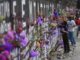 ujeres activistas colocan flores y carteles con nombres de víctimas por feminicidios, en cercos metálicos instalados por el gobierno capitalino hoy, en una protesta contra los feminicidios, en Ciudad de México (México). EFE/ Sáshenka Gutiérrez