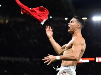 Manchester (United Kingdom), 29/09/2021.- Cristiano Ronaldo of Manchester United celebrates after scoring during the UEFA Champions League group F soccer match between Manchester United and Villarreal CF in Manchester, Britain, 29 September 2021. (Liga de Campeones, Reino Unido) EFE/EPA/Peter Powell