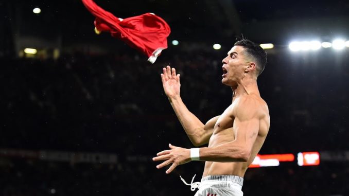 Manchester (United Kingdom), 29/09/2021.- Cristiano Ronaldo of Manchester United celebrates after scoring during the UEFA Champions League group F soccer match between Manchester United and Villarreal CF in Manchester, Britain, 29 September 2021. (Liga de Campeones, Reino Unido) EFE/EPA/Peter Powell