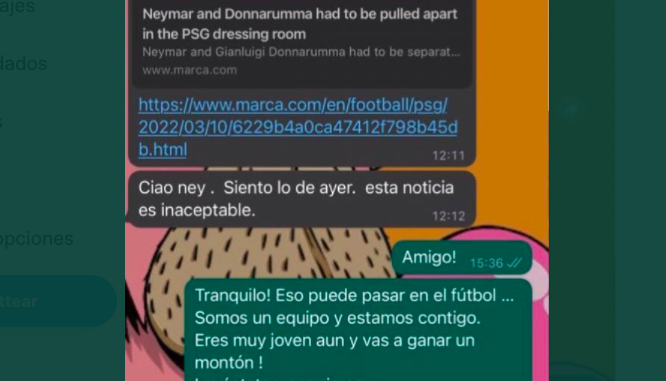 Captura de conversación que compartió Neymar