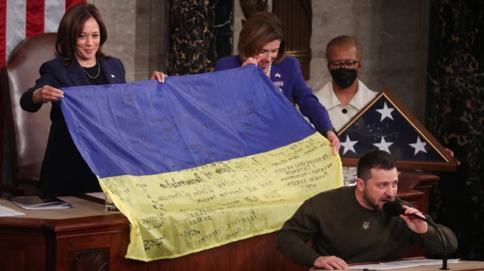 Ukrainian President Volodymyr Zelensky delivers an address to a joint meeting of the US Congress