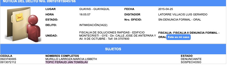 Denuncia a Jan Topić | Fiscalía General del Estado