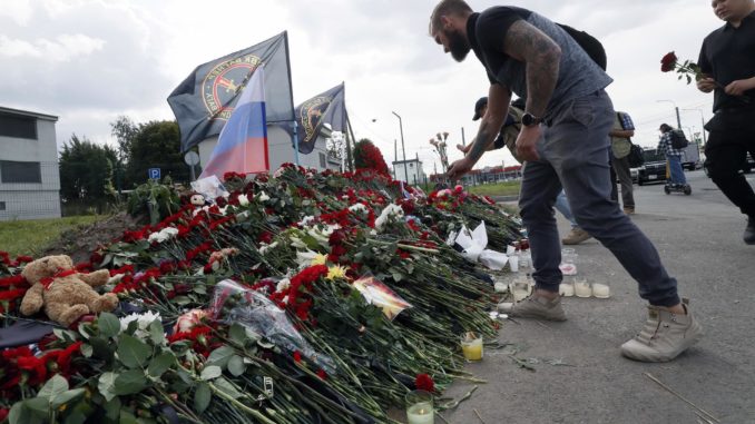 An informal memorial next to the former 'PMC Wagner Centre's St.Petersburg