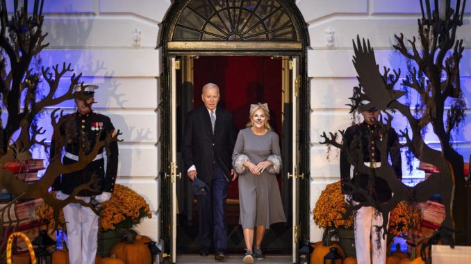 President Biden welcomes trick-or-treaters to the White House