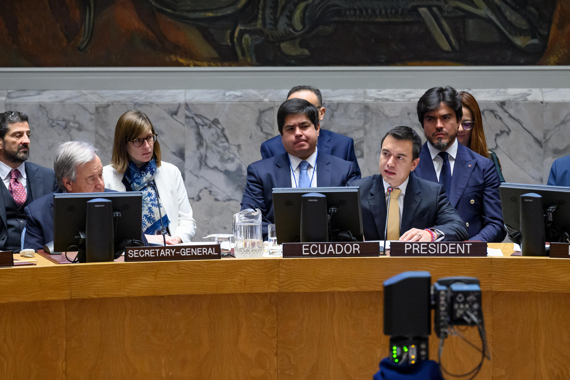 Presidente ecuatoriano Daniel Noboa preside una sesión del Consejo de Seguridad en la ONU