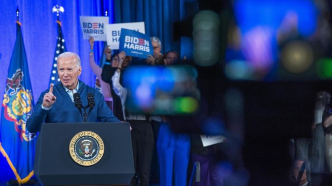 US President Joe Biden delivers remarks at a campaign rally in Pennsylvania