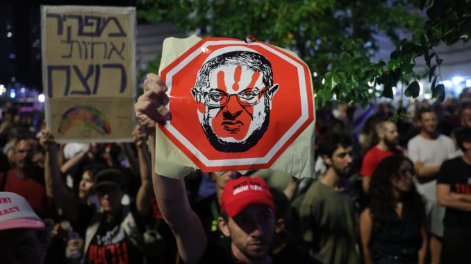 Israeli protesters demand the release of hostages, in Tel Aviv