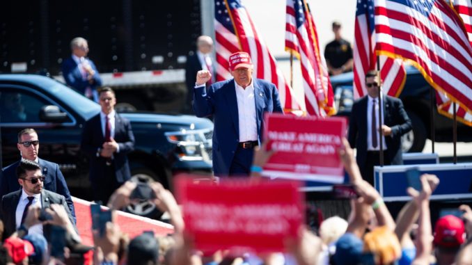 Republican presidential nominee Donald Trump participates in a campaign rally in Wilmington, North Carolina