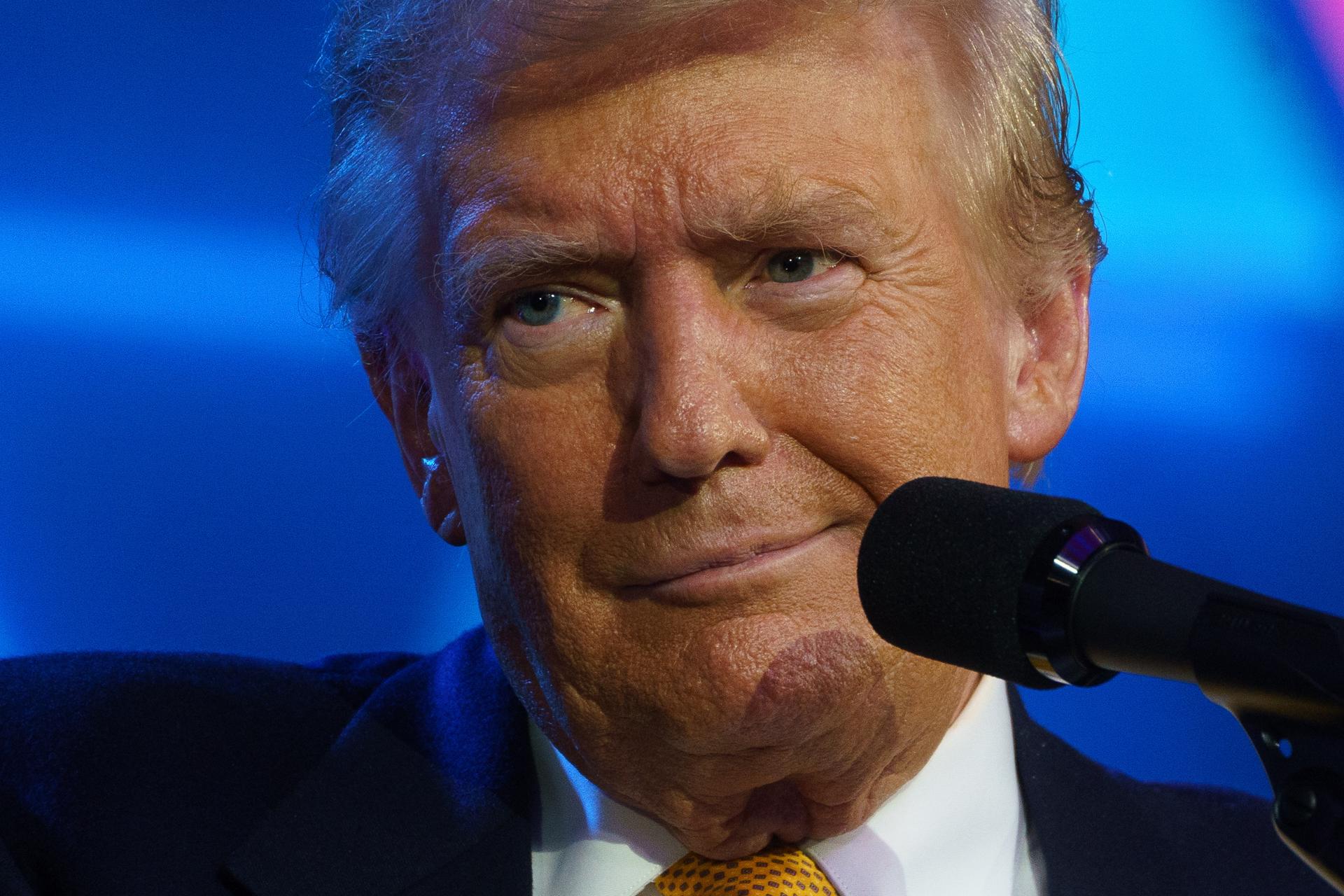 Republican presidential candidate Donald Trump delivers remarks at the Israeli American Council (IAC) Conference