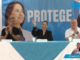 Luisa González, Diego Borja y Raúl Chávez, en rueda de prensa, en Esmeraldas