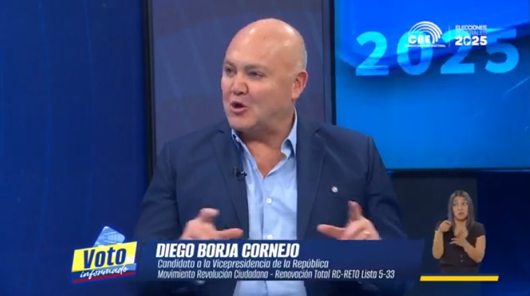 El candidato vicepresidencial del correísmo, Diego Borja, en una cadena nacional del Consejo Nacional Electoral (CNE), este miércoles, 18 de diciembre.