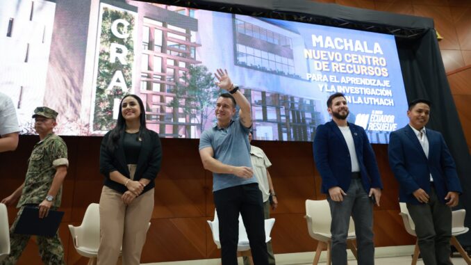 El presidente de la República, Daniel Noboa, en la Universidad Técnica de Machala (UTMACH), este lunes, 13 de enero de 2025. Foto extraída de la cuenta de Noboa en X. El presidente de la República, Daniel Noboa, en la Universidad Técnica de Machala (UTMACH), este lunes, 13 de enero de 2025. Foto extraída de la cuenta de Noboa en X.