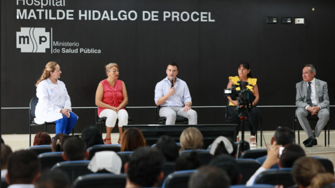 El presidente de la República, Daniel Noboa, en la inauguración de la Unidad de Terapia Intensiva Materna del Hospital Gineco-Obstétrico Matilde Hidalgo de Procel, Guayaquil, el pasado martes, 7 de enero de 2025. Cortesía de Presidencia. El presidente de la República, Daniel Noboa, en la inauguración de la Unidad de Terapia Intensiva Materna del Hospital Gineco-Obstétrico Matilde Hidalgo de Procel, Guayaquil, el pasado martes, 7 de enero de 2025. Cortesía de Presidencia.
