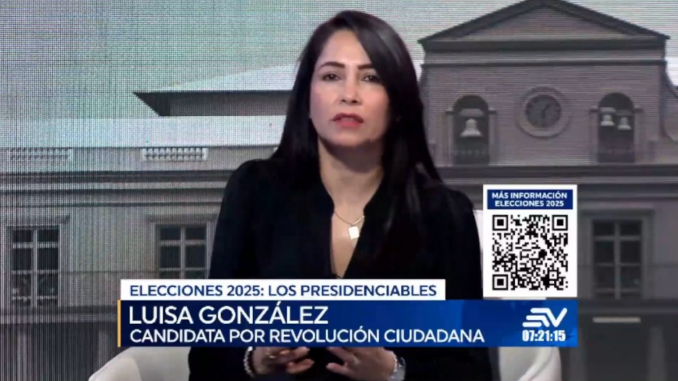 Luisa González, candidata del correísmo, en Ecuavisa, este viernes, 10 de enero de 2025. Captura de la entrevista subida por la RC en Facebook. Luisa González, candidata del correísmo, en Ecuavisa, este viernes, 10 de enero de 2025. Captura de la entrevista subida por la RC en Facebook.