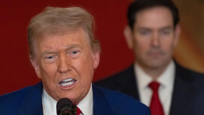 US President Donald Trump delivers an address to the nation at the White House in Washington, following U.S. strikes on Iran's nuclear facilities.