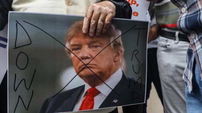 Protest against US tariffs on imports of Indian goods