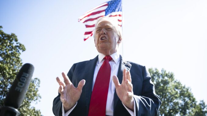 US President Donald Trump boards Marine One on the South Lawn of the White House